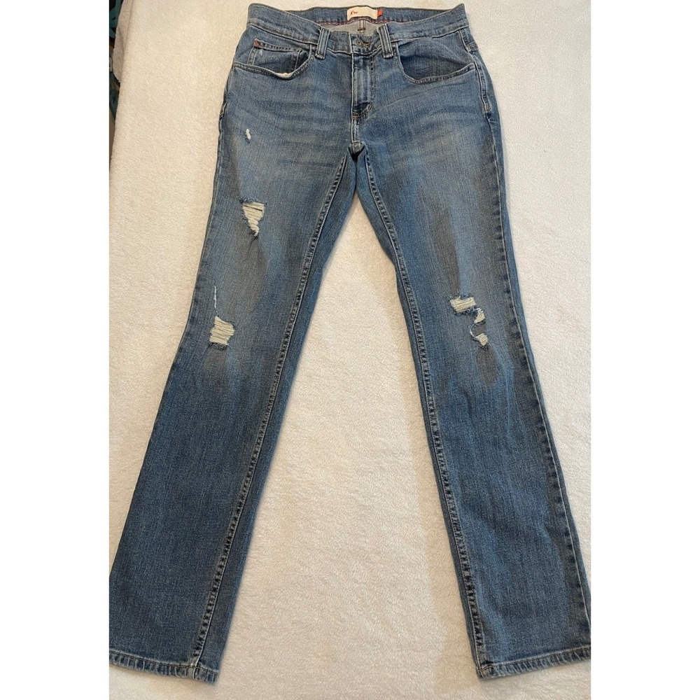 Free World Messenger Skinny Jeans Mens 32 Distressed Medium Wash Blue Denim